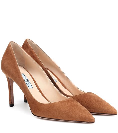 prada scalloped suede heels|Prada chunky heel pumps.